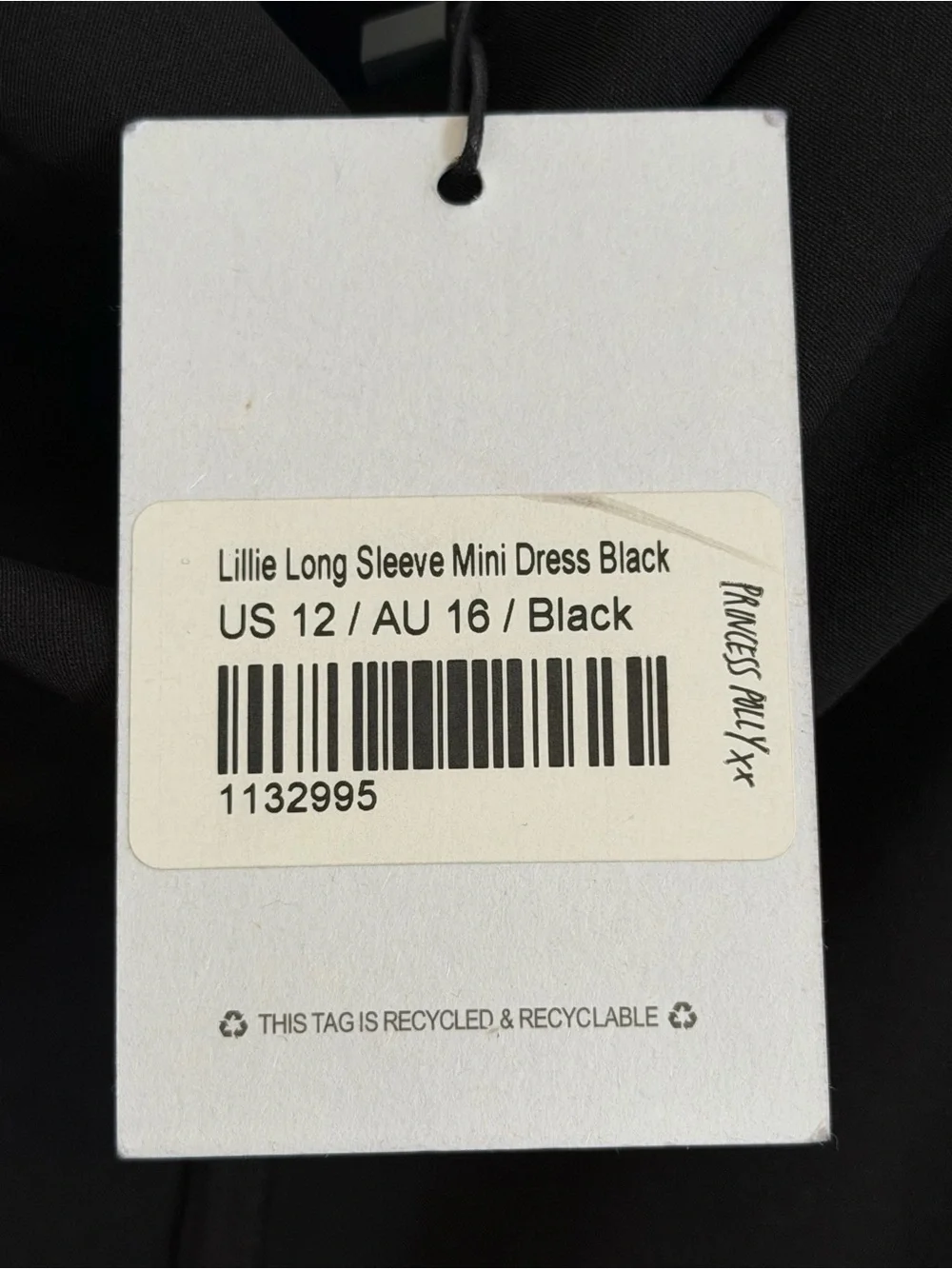 Princess Polly Lillie Long Sleeve Mini Dress Black NWT US 12 AU 16 Puff Sleeve - Picture 5 of 5